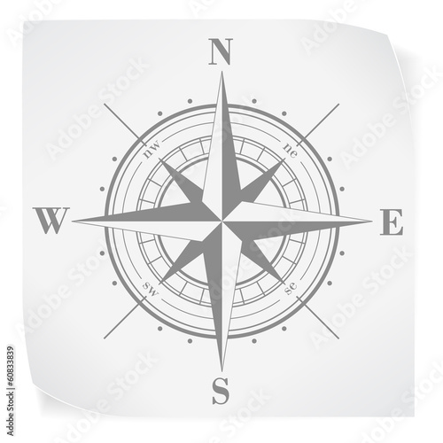 Canvas Print Compass rose over white paper sticker isolated on white