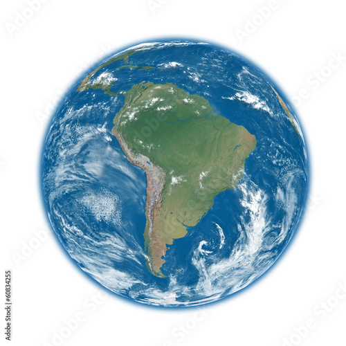 South America on blue Earth