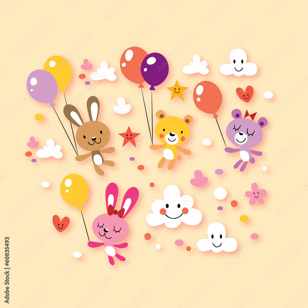 Obraz premium cute bunnies and bears