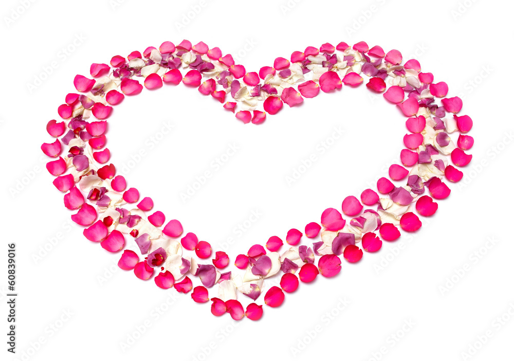 Heart shape symbol from rose petal