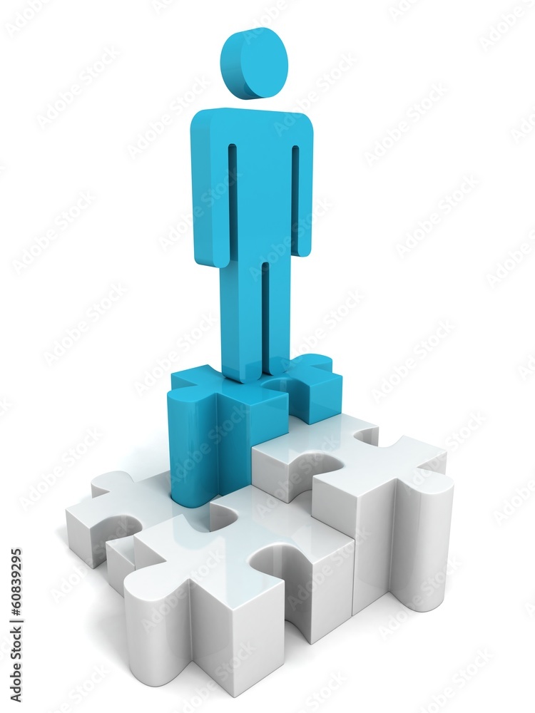 3d man on the top of success puzzle pie chart. achievement caree 3d man on the top of success puzzle pie chart. achievement caree