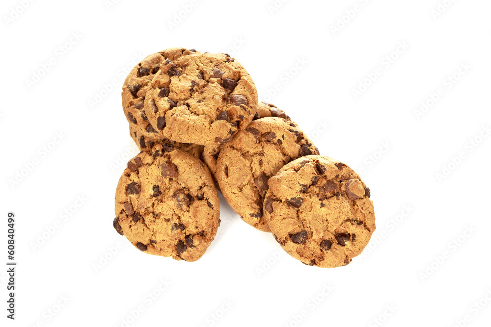 Chocolate chip cookies on white background Chocolate chip cookies on white background