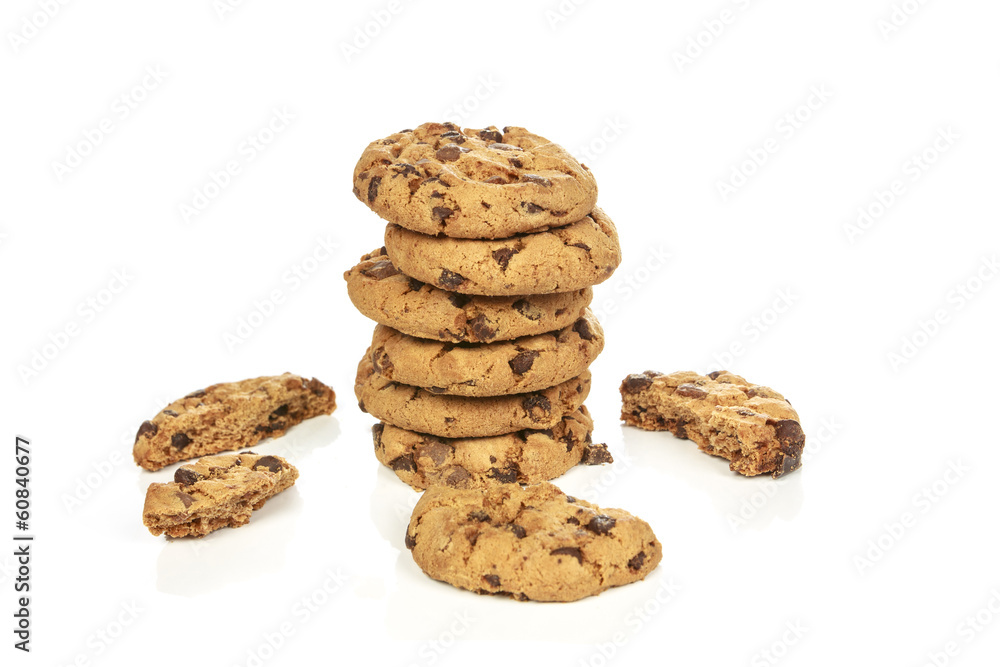Chocolate chip cookies on white background Chocolate chip cookies on white background