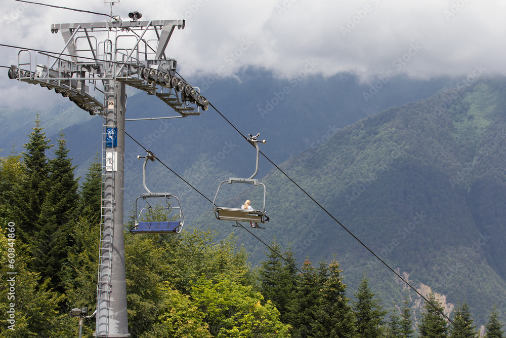cable way in the summer mountains
