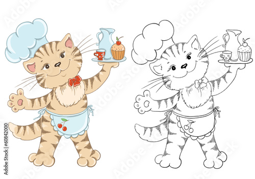 Coloring book with cartoon cat chef