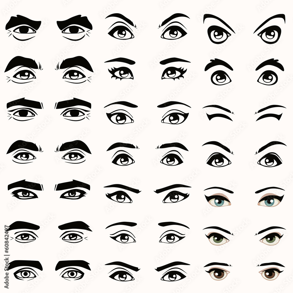 female and male vector eyes and eyebrows silhouette, female and male vector eyes and eyebrows silhouette,