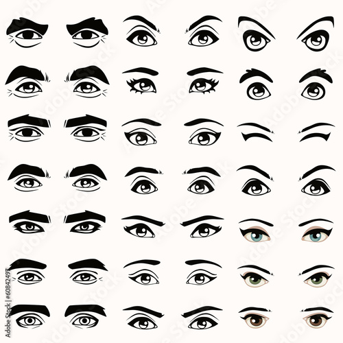female and male vector eyes and eyebrows silhouette,