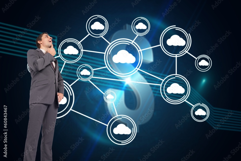 Composite image of thinking businessman with hand on chin Composite image of thinking businessman with hand on chin