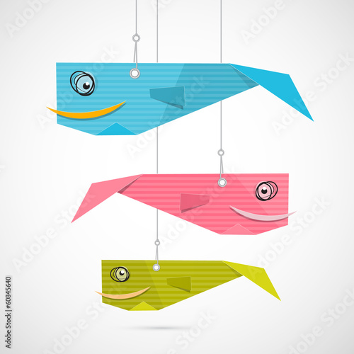 Paper Fish Hang on Strings