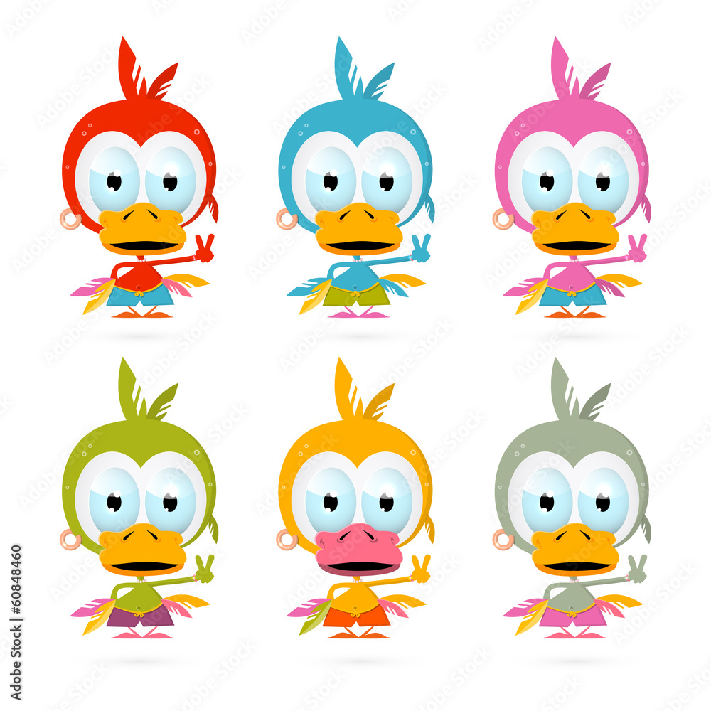 Funny Red Bird - Chicken - Duck Illustration Set Funny Red Bird - Chicken - Duck Illustration Set