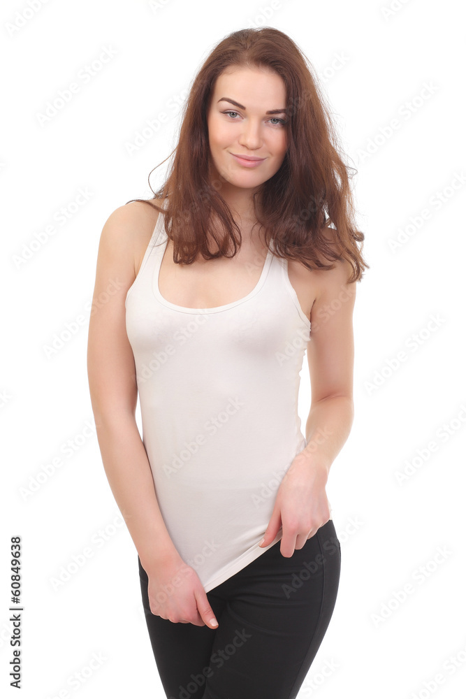young girl in shorts and a T-shirt young girl in shorts and a T-shirt