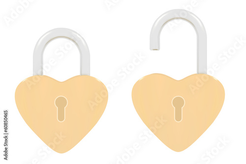 Locked and unlocked Padlock in shape of heart. Vector illustrati