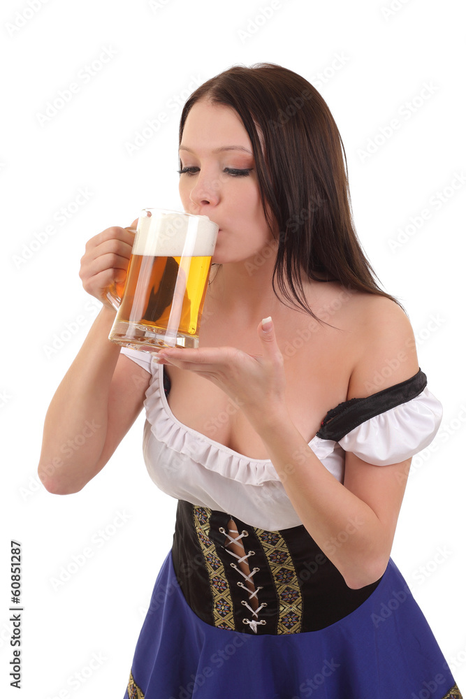 Beautiful young smiling woman giving beer Beautiful young smiling woman giving beer