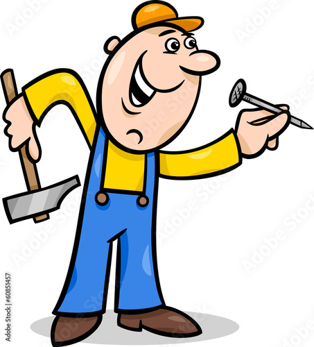 worker with nail cartoon illustration