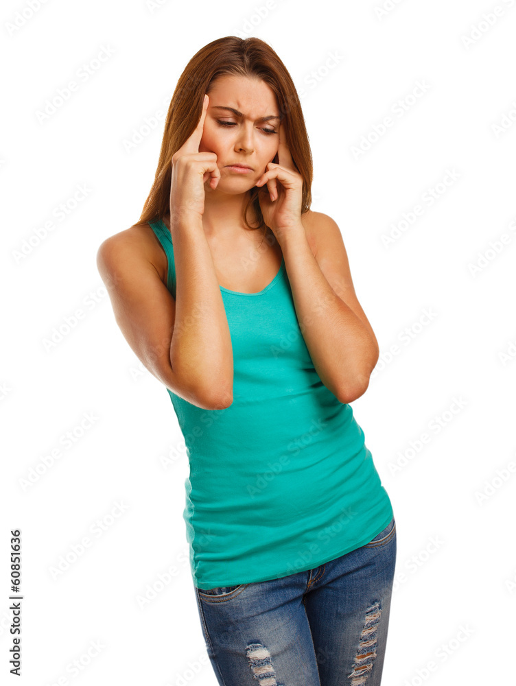pain girl woman stress tired headache, holding hands his behind pain girl woman stress tired headache, holding hands his behind