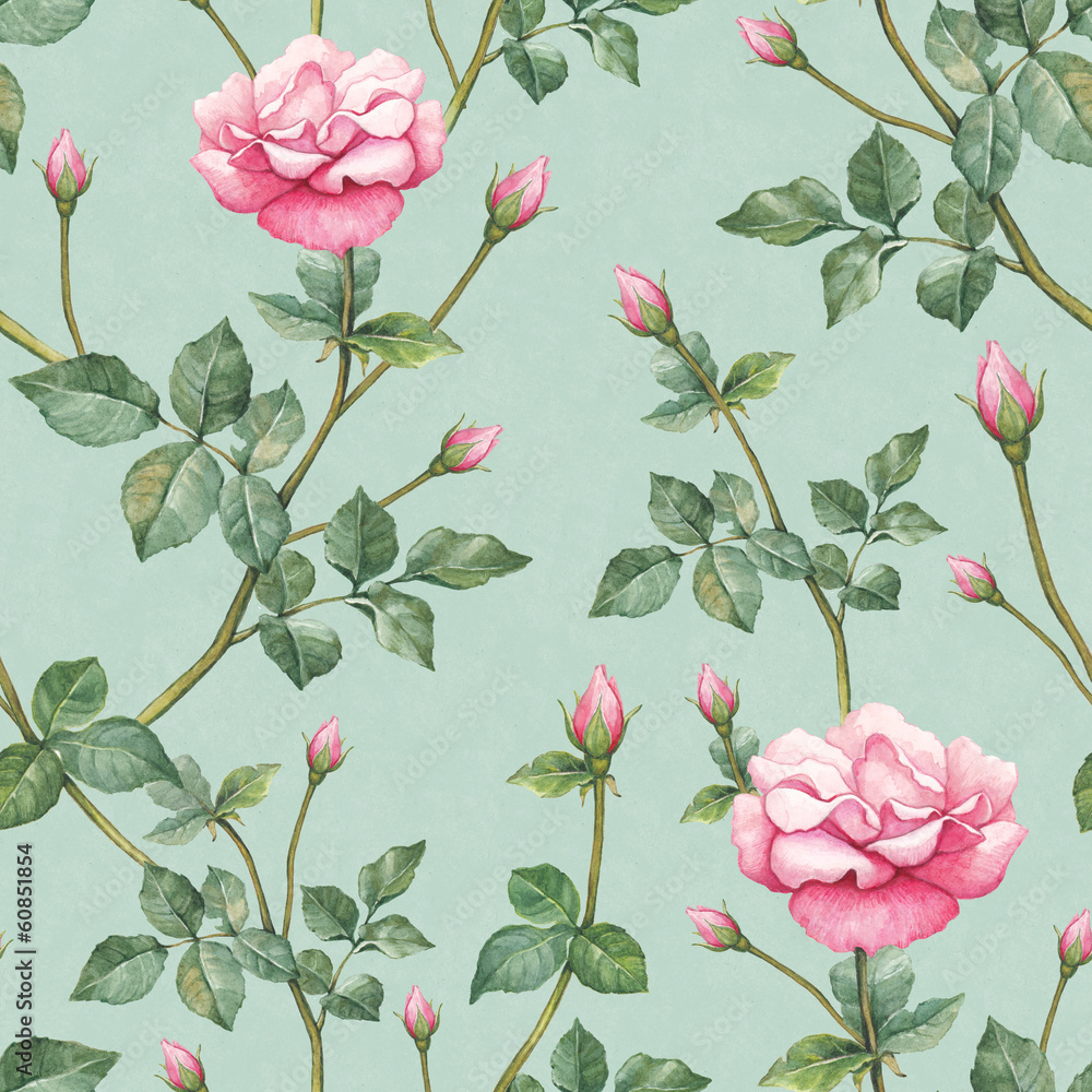 Watercolor pattern with vintage roses