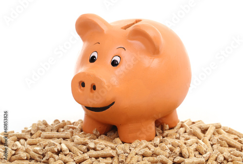 Sparschwein auf Holzpellets