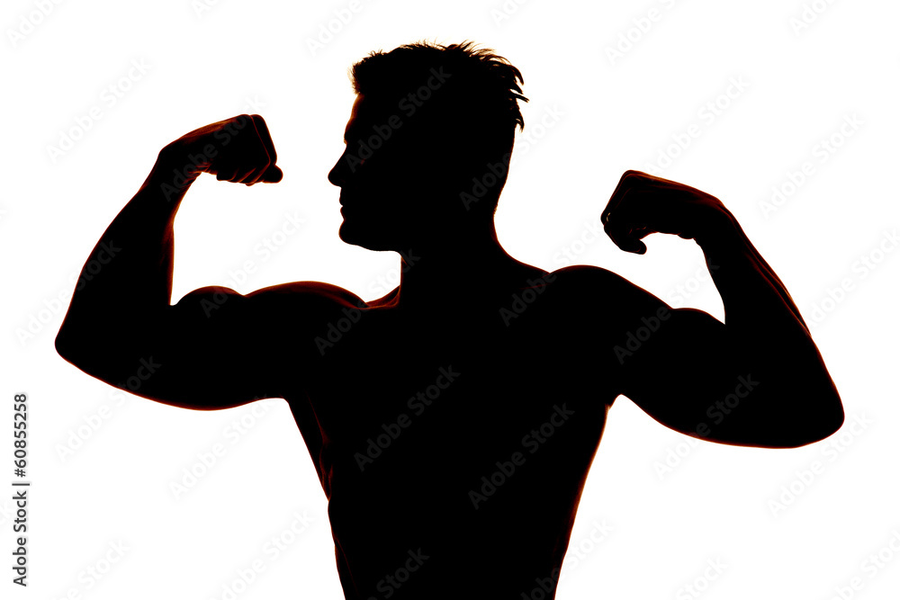 silhouette wet man muscles flex look side silhouette wet man muscles flex look side