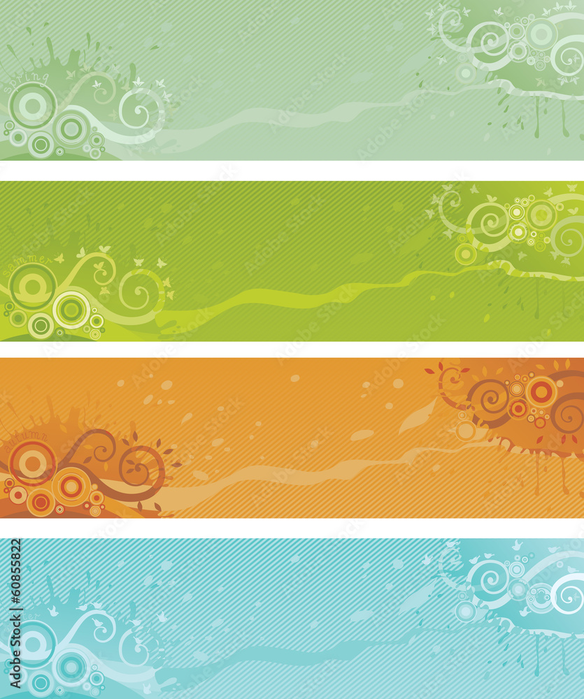 banners of summer, winter, soring and autumn at retro style