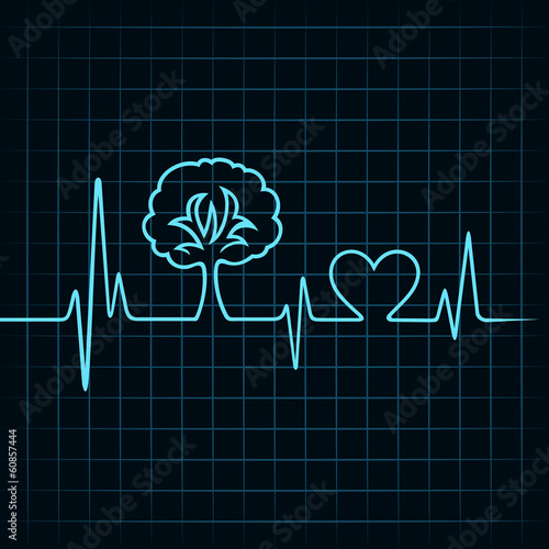 heartbeat make a tree and heart symbol stock vector