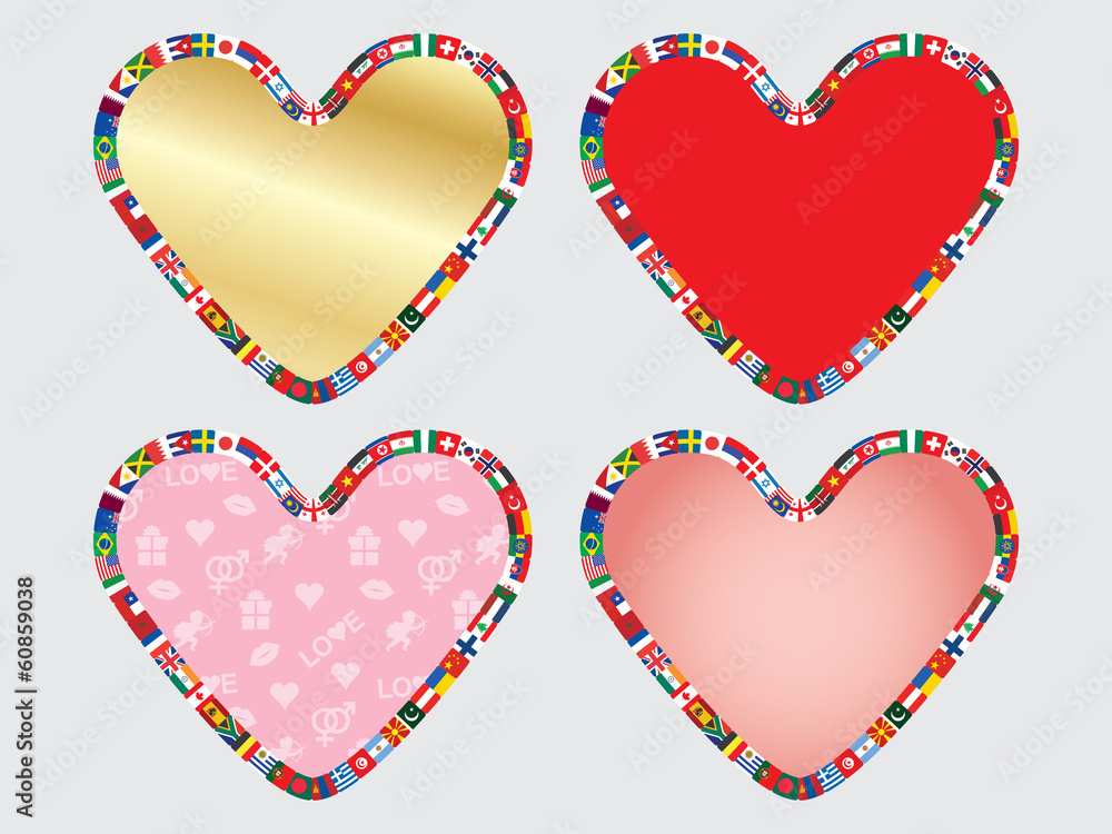 set of valentines with border made of flags icons set of valentines with border made of flags icons