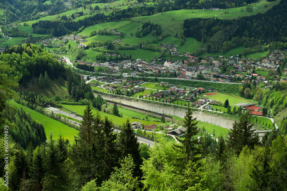 Beautiful view of the village of Werfen,  Austria
