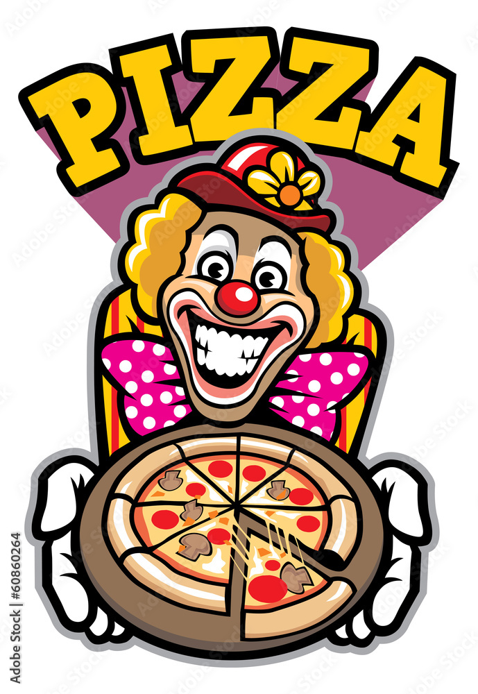 clown presenting the pizza