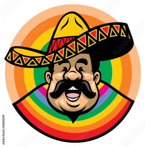 cartoon of smiling mexican male with sombrero
