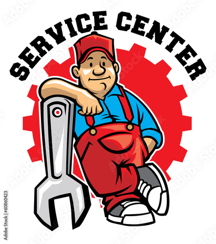 mechanic pose with big wrench