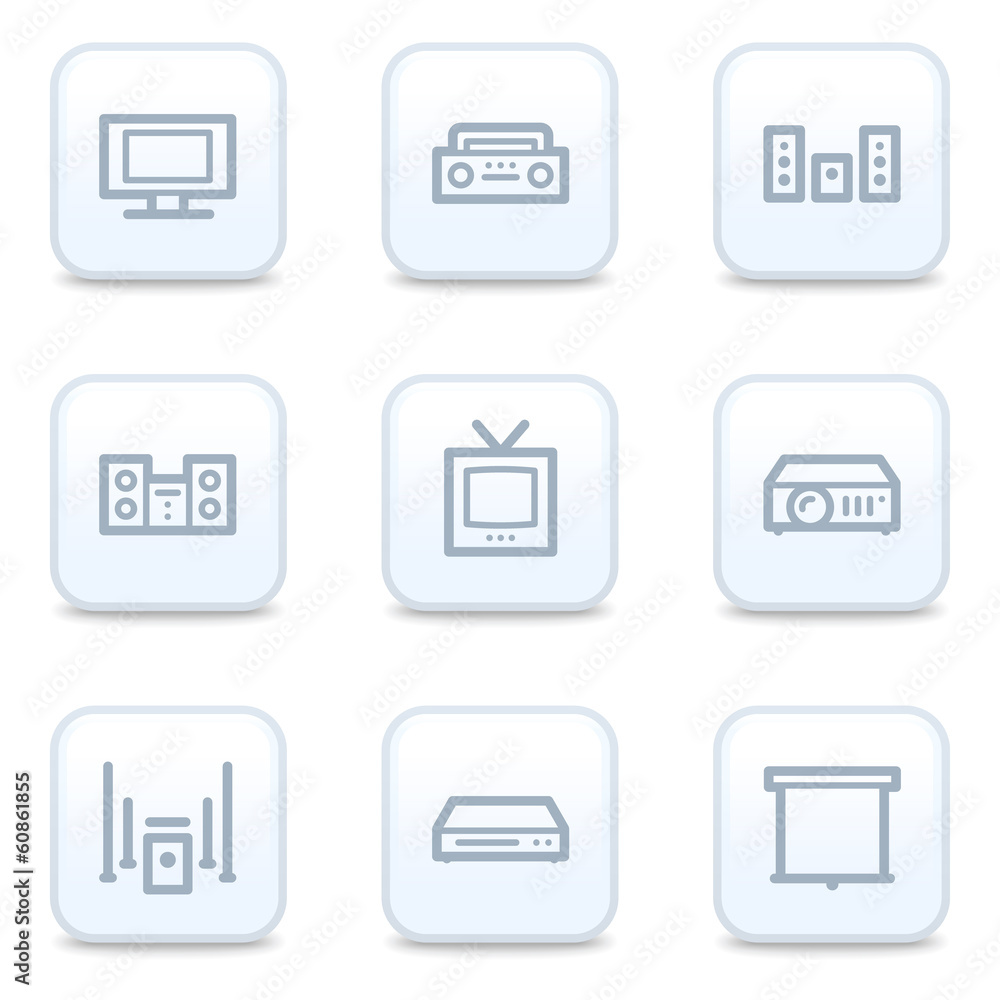 Audio video web icons, square buttons