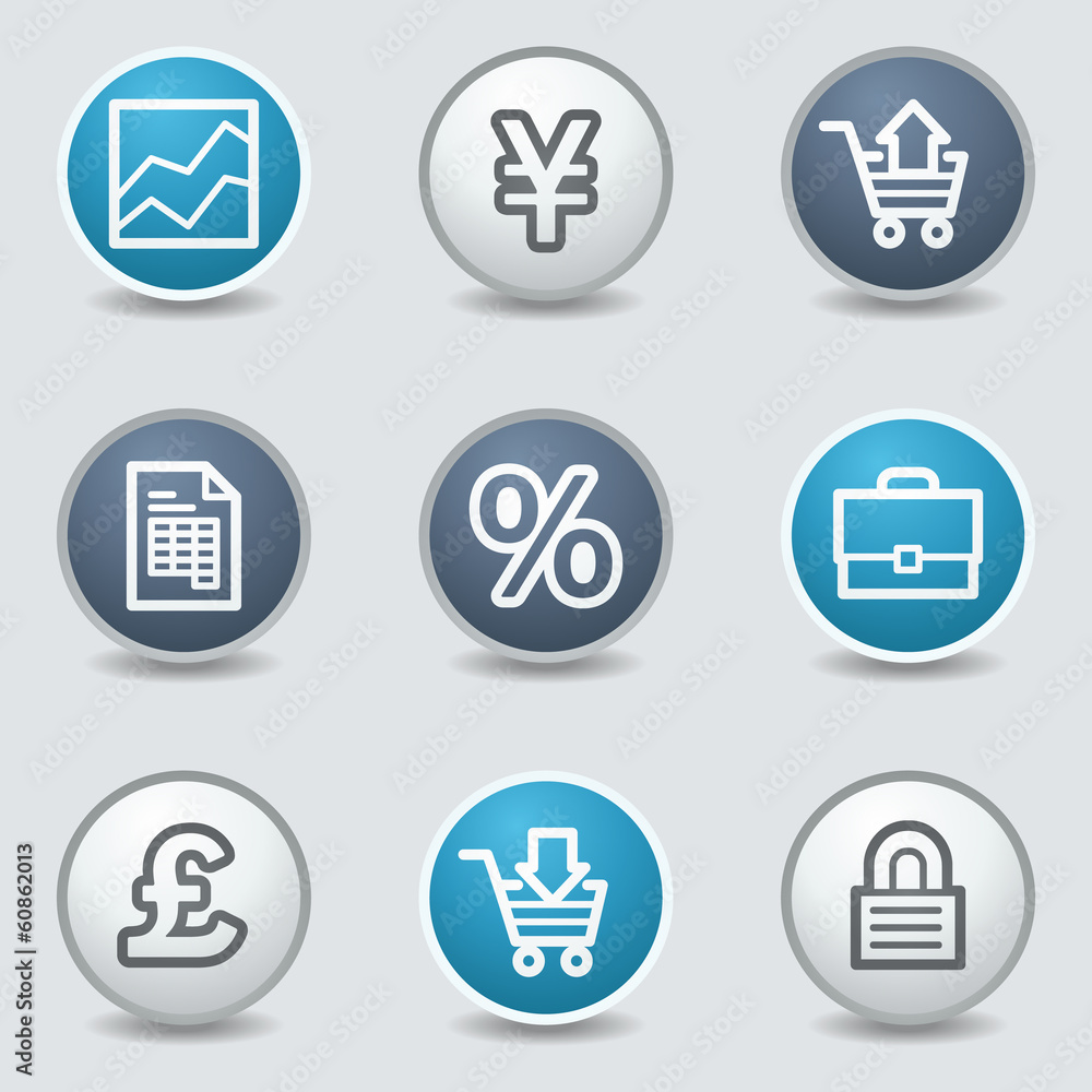 Business web icons, circle blue buttons