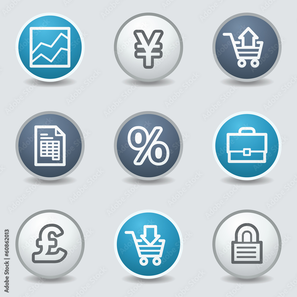 Business web icons, circle blue buttons Business web icons, circle blue buttons