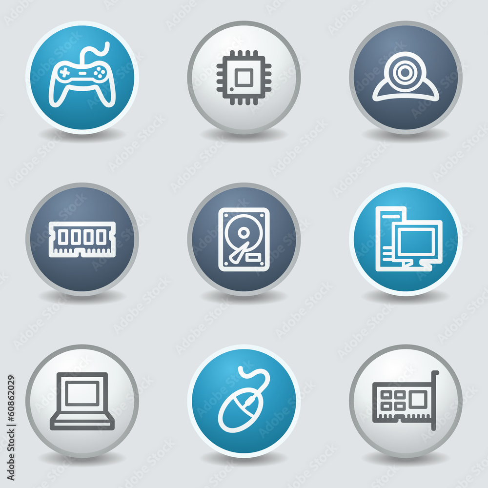 Computer web icons, circle blue buttons