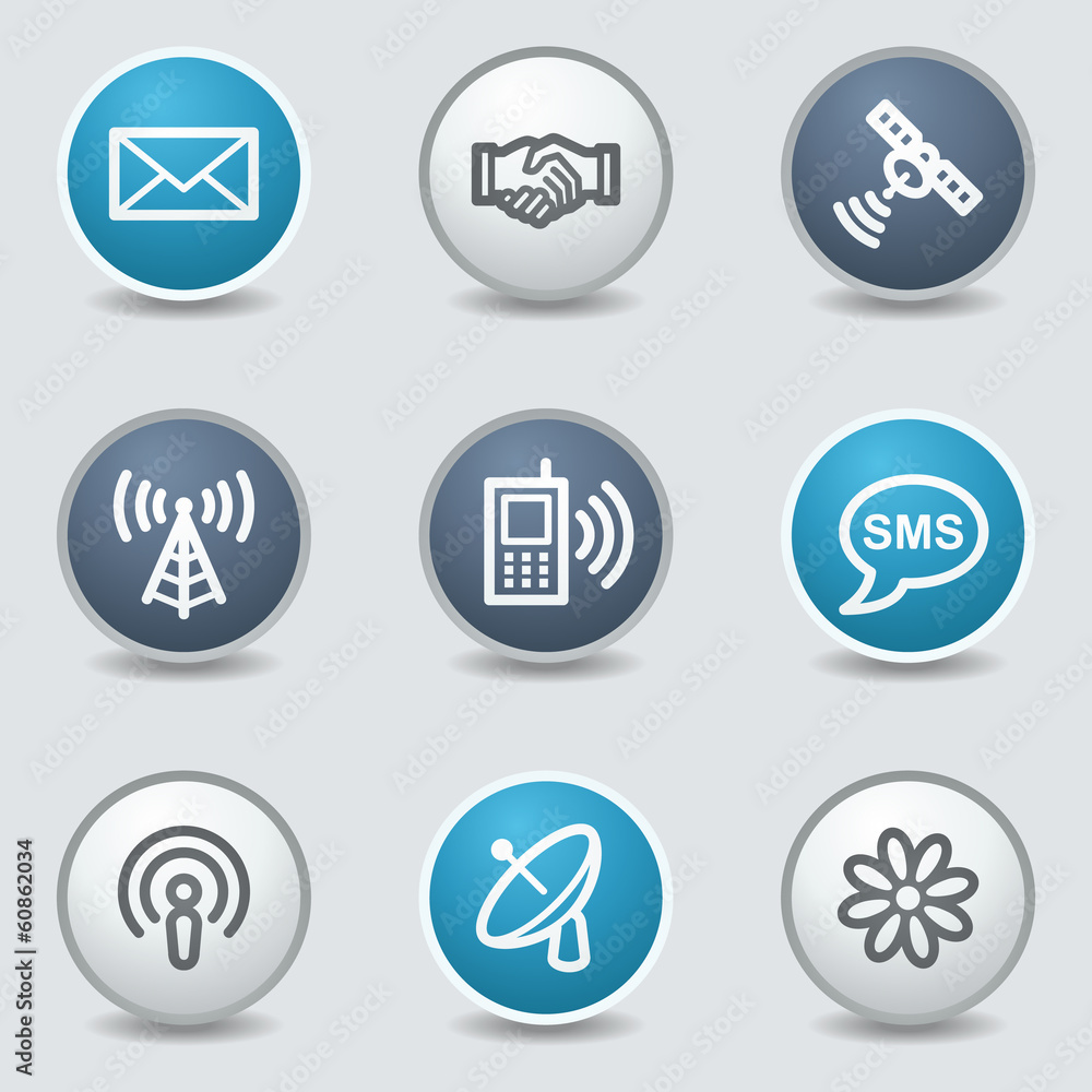 Communication web icons, circle blue buttons Communication web icons, circle blue buttons