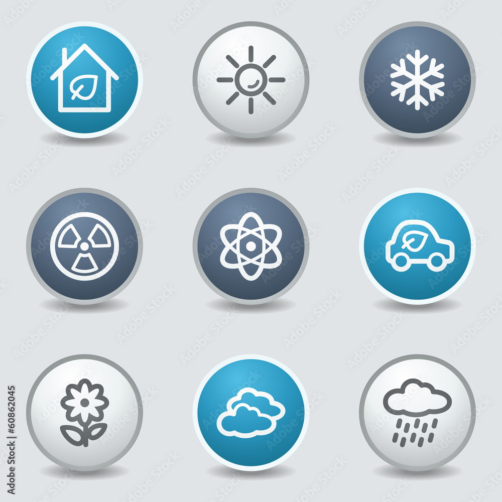 Ecology web icons, circle blue buttons