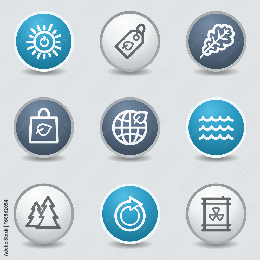 Fototapeta premium Ecology web icons, circle blue buttons