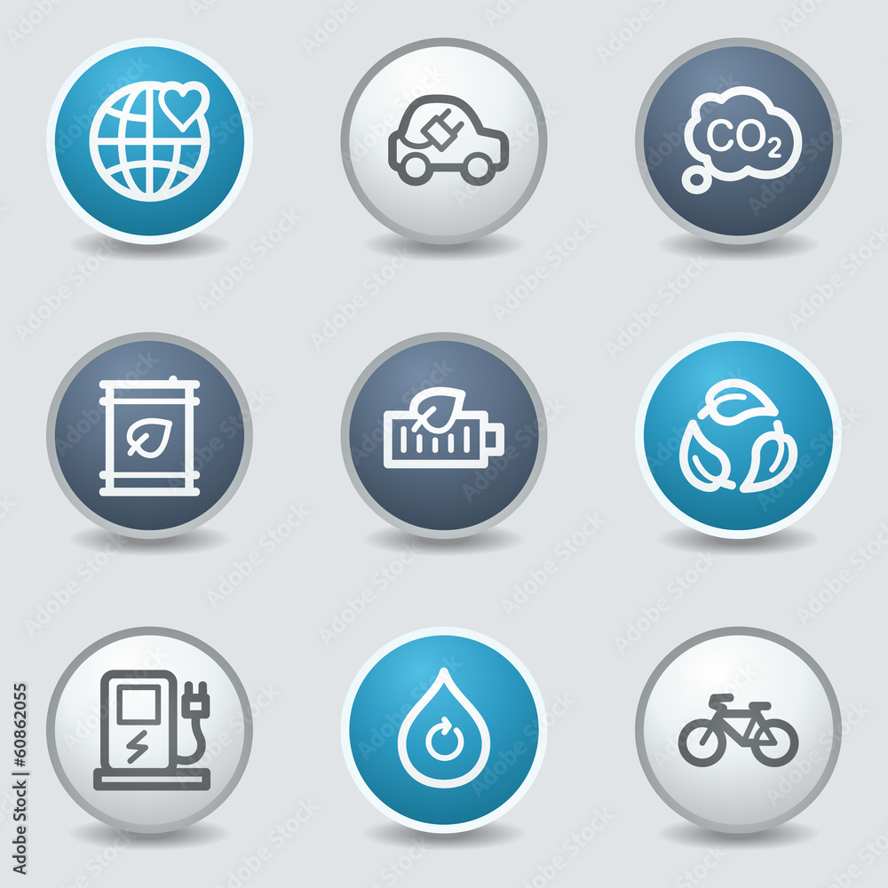 Ecology web icons, circle blue buttons