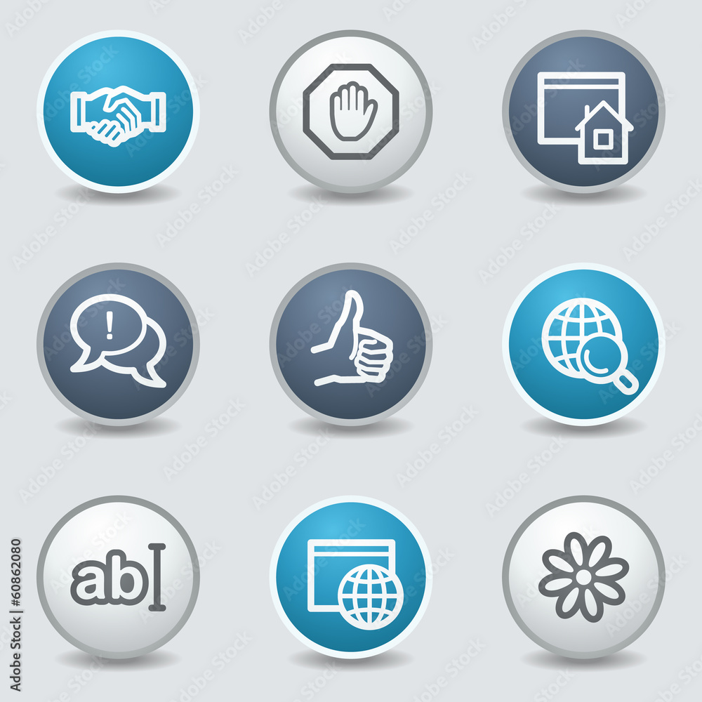 Internet web icons, circle blue buttons Internet web icons, circle blue buttons