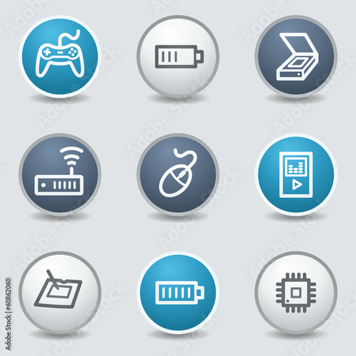 Electronics web icons, circle blue buttons