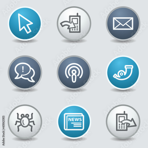 Internet web icons, circle blue buttons