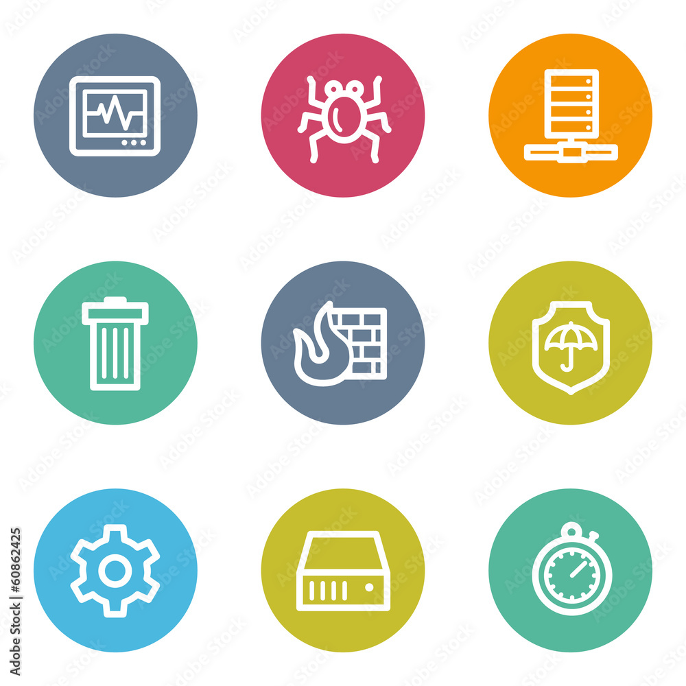 Internet security web icons, color circle buttons Internet security web icons, color circle buttons