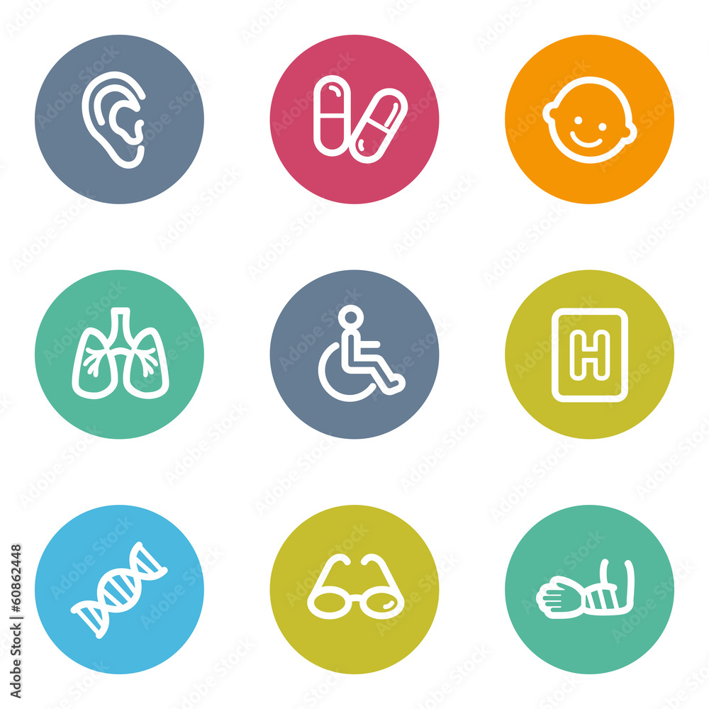 Medicine web icons set 2, color circle buttons Medicine web icons set 2, color circle buttons