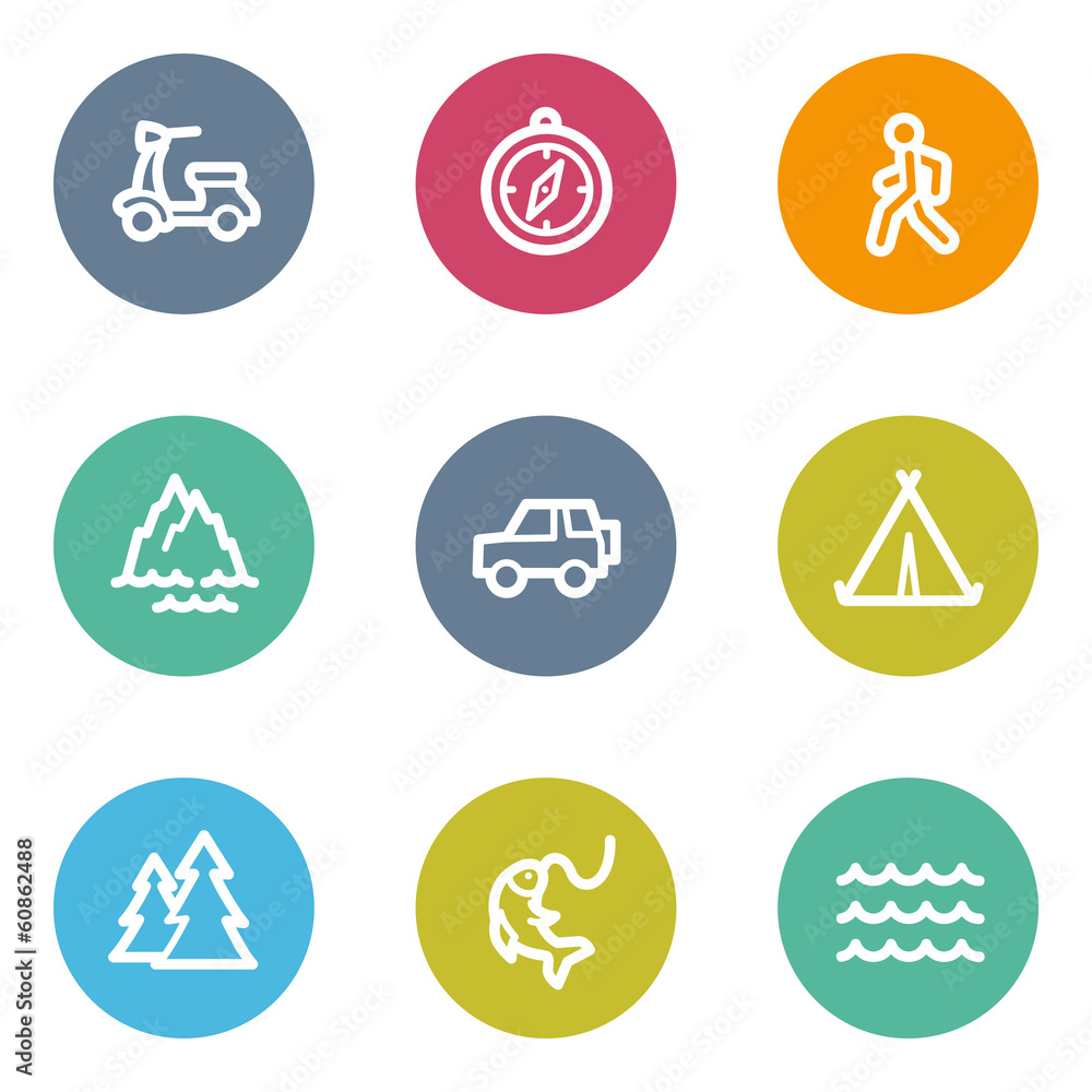 Travel web icons set 3, color circle buttons Travel web icons set 3, color circle buttons