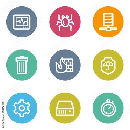 Internet security web icons, color circle buttons