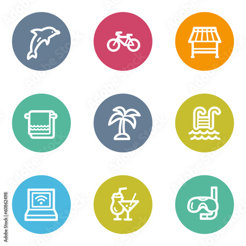 Vacation web icons, color circle buttons