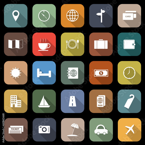 Travel flat icons with long shadow