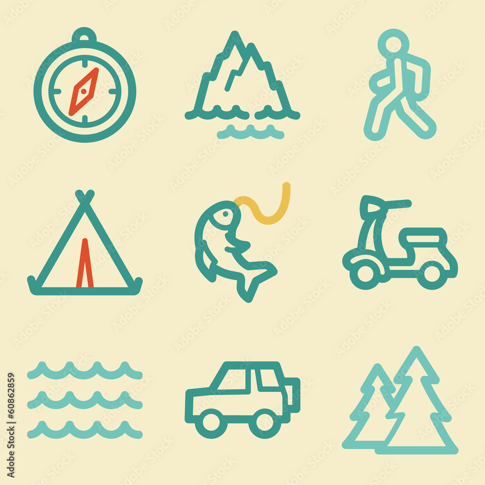 Travel web icons, retro colors Travel web icons, retro colors