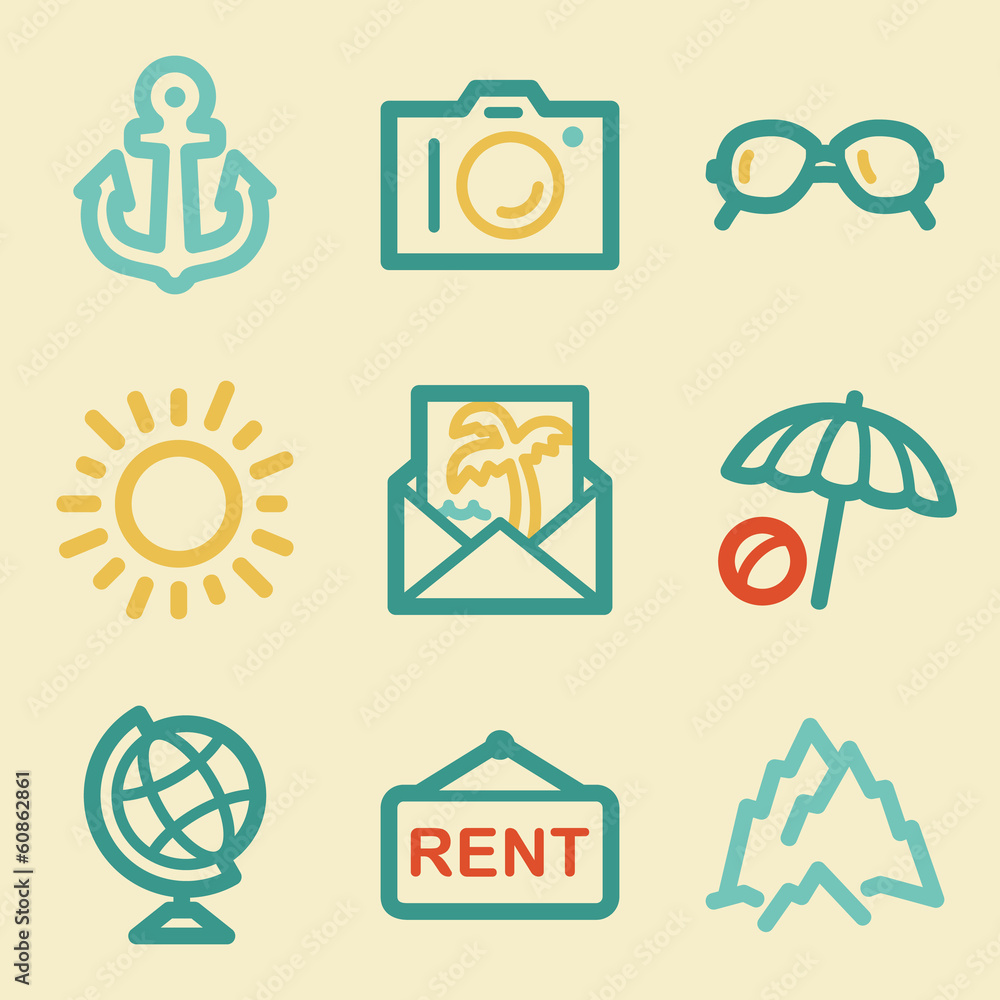 Travel web icons, retro colors Travel web icons, retro colors