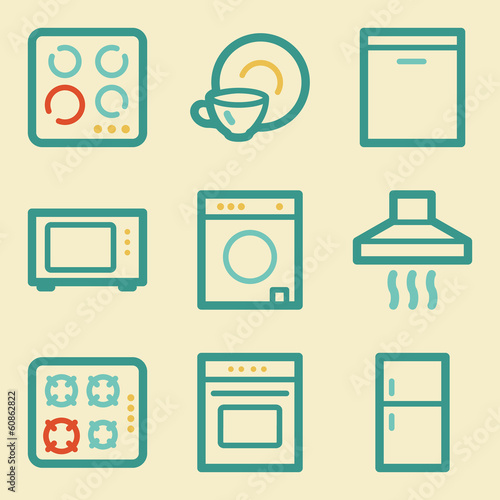 Home appliances web icons, retro colors