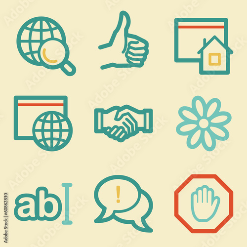 Internet web icons, retro colors